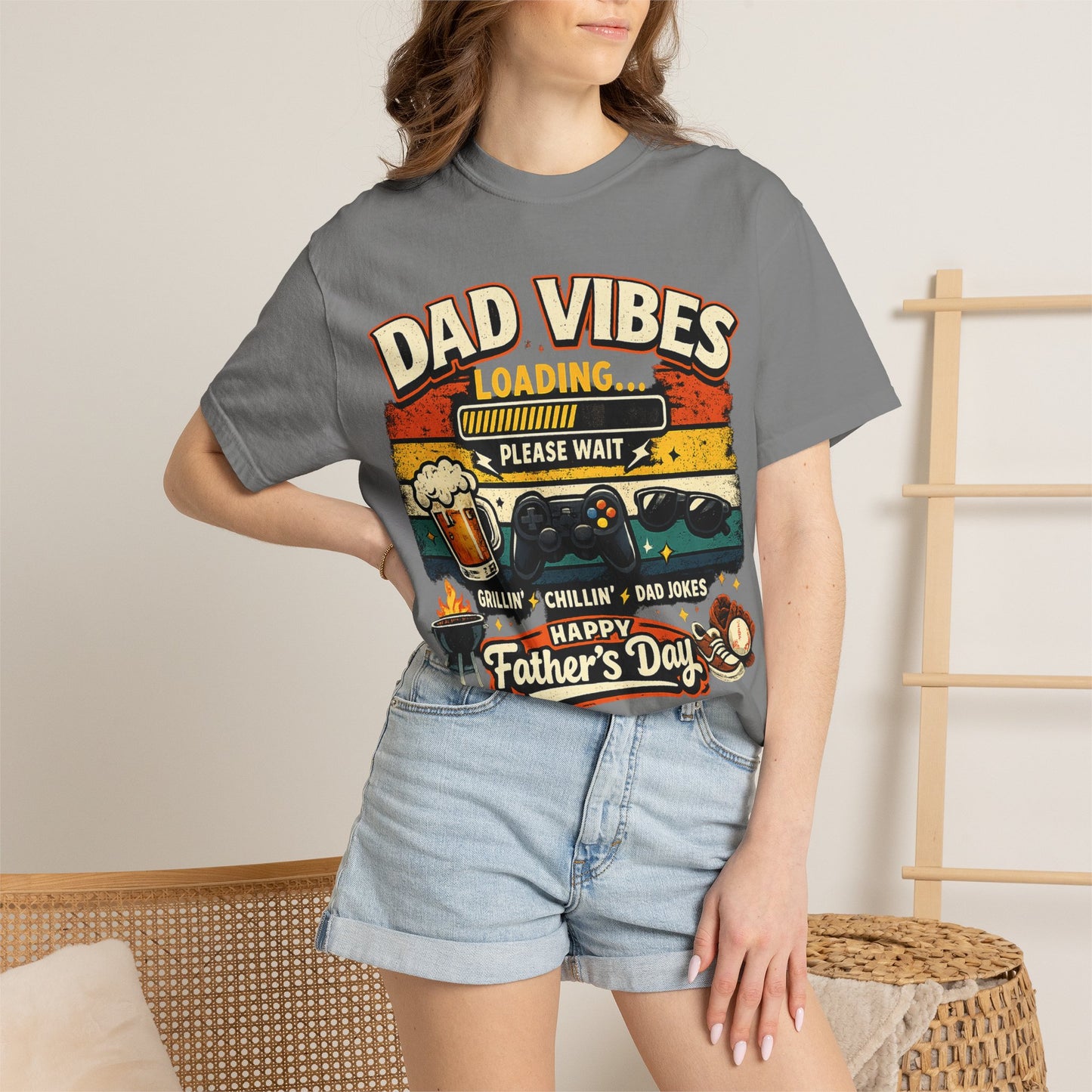 Funny Dad Vibes Loading Shirt, Retro Father’s Day Tee, Cool Dad Graphic Shirt, Viral Dad Shirt, Grilling Dad Tee, Gamer Dad Gift